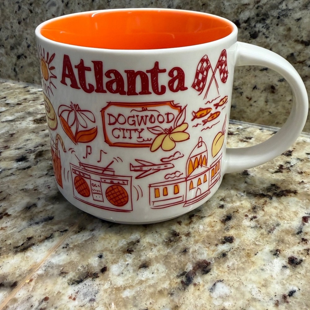 Starbucks Been There Series Atlanta Coffee Mug 14oz Orange White Tea Cup 2018 - Picture 2 of 10